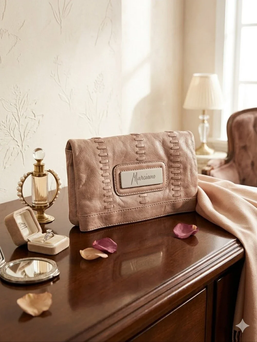 Marciano Angelique Foldover Blush Pink‎ / Dusty Rose Hand Clutch